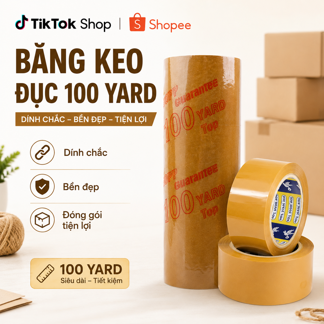 Băng keo trong, đục 100 Yard 6 cuộn/ 1 cây– Dán chắc, đóng gói tiện lợi 3